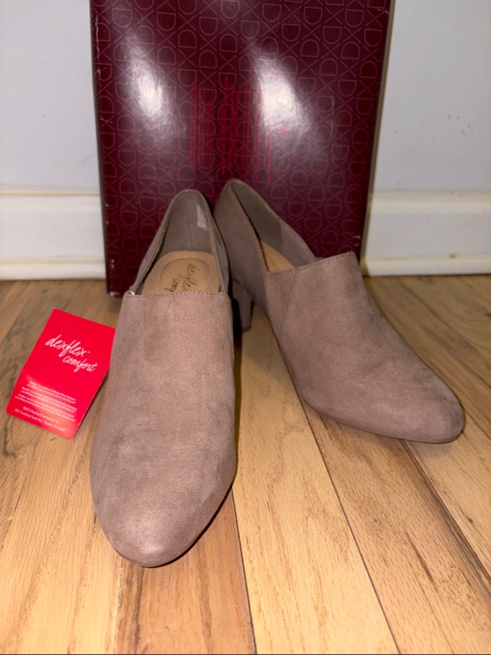 Women’s Taupe Suede Slip-On Block Heel Shoes Dexflex